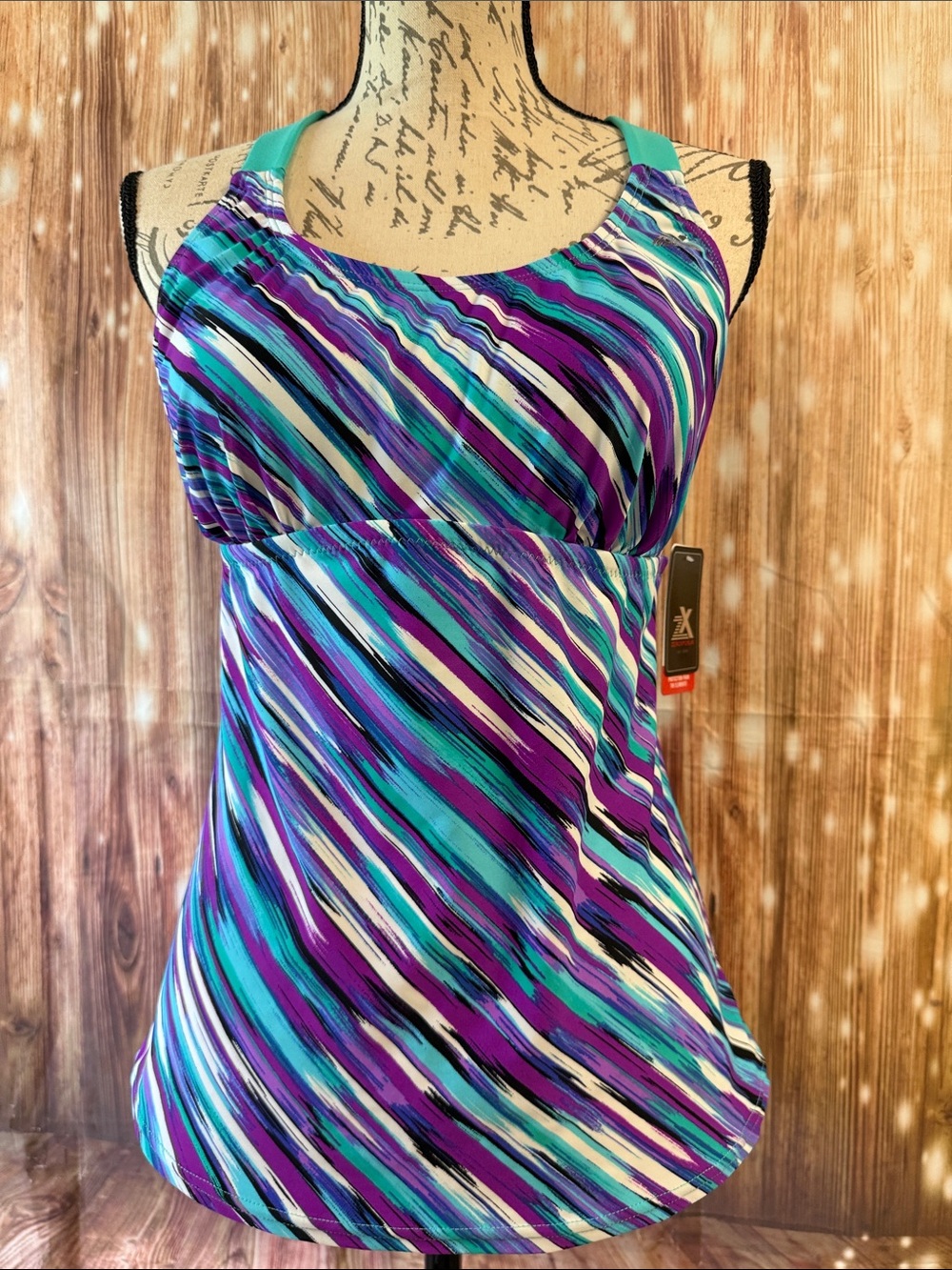 ZeroXposur Teal, Purple, Aqua & Black Tankini with Black Swim Shorts